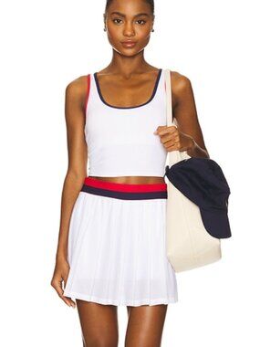 Beach Riot White Pleated Skirt with Red & Navy Waistband
